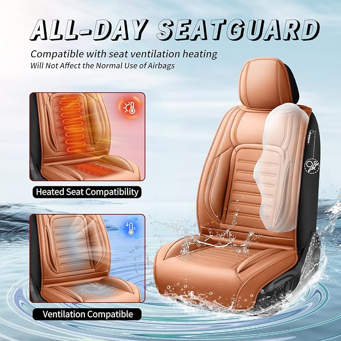 Fit Tundra Car Seat Covers for Toyota Tundra 2007-2025 2026 -Premium Leather, Waterproof，Breathable，All-Weather Seat Cushion Protecto & Airbag Compatible, 2 Front Seat Brown - Image 4