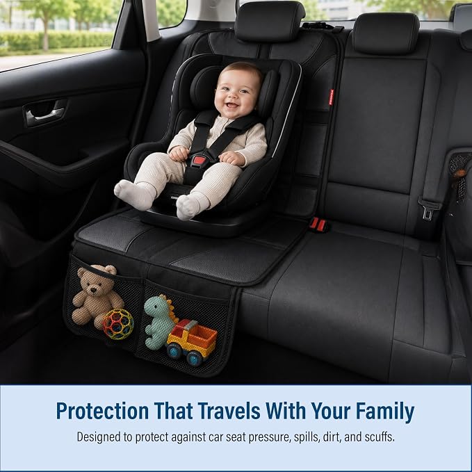 Autobase Car Seat Protector for Child Car Seat | Largest and Thickest Waterproof Backseat Protector for Kids and Pets | Heavy-Duty Non-Slip Rubber Padded Backing (Black, XL – 1 Pack) - Image 4