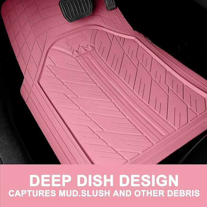 CAR PASS Floor Mats for Cars M-L Size, Heavy Duty Rubber Floor Mats with Trunk Cargo Liner, Universal Trim-to Fit Automotive Floor mats for Truck Van SUV Waterproof All Weather Car Mats All Pink - Image 5