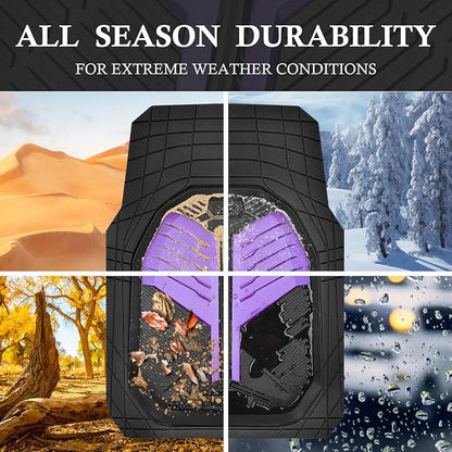 CAR PASS Heavy Duty Rubber Car Mats, Deep-Dish Car Floor Mats All Weather, Universal Two-Tone Trim-to-Fit for SUVs Trucks Sedans, Waterproof Anti-Slip, 3 Pieces V12 Black and Metallic Purple - Image 3