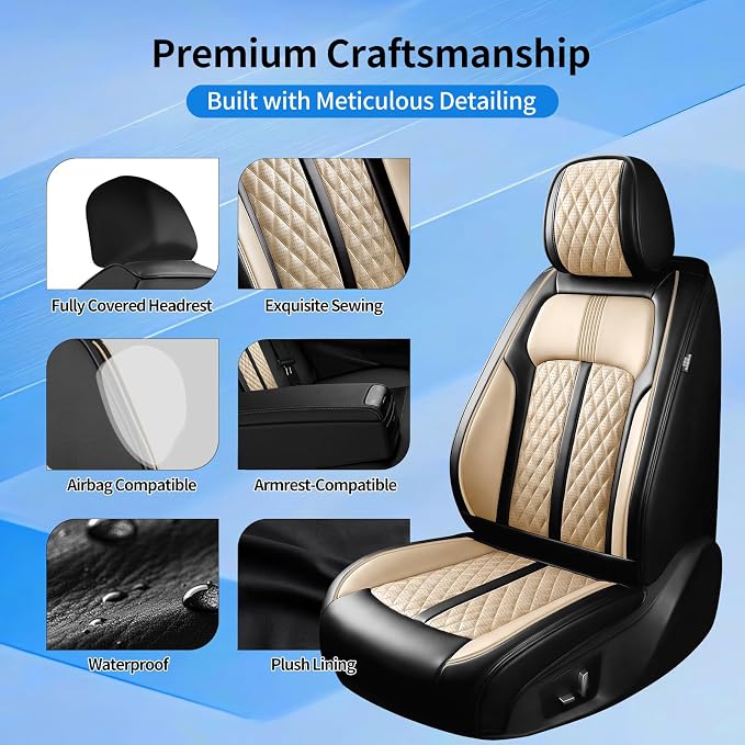 Fit CX-50 Seat Covers Custom Fit for Mazda CX-50 2023-2026, Front Pair | Premium Leather Full Coverage Protector, Waterproof, Breathable, Scratch Resistant, Easy Wipe, Airbag Compatible, Black+Beige - Image 7