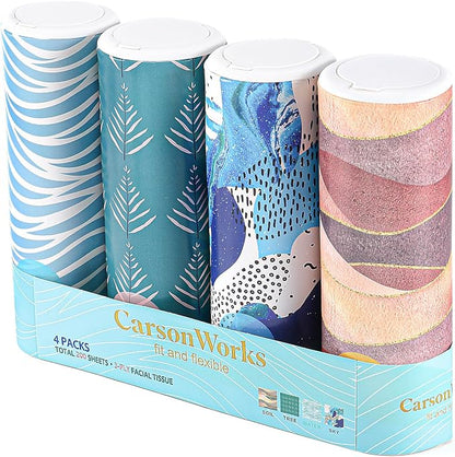 Car Tissues Cylinder 4 Packs Round Tissue Box Holder Fit for Car Cup Holder, Home Small Tissue Dispenser with Facial Tissues for Car Bathroom Office Travel by CarsonWorks