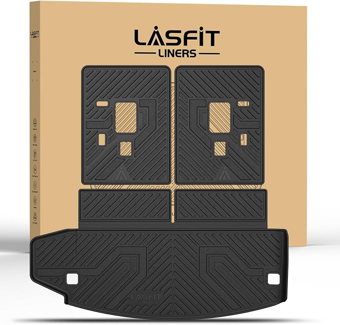 LASFIT Cargo Mat for Dodge Durango 6/7-Seat Models 2011-2026 | Not Fit 5-Seat Models, All Weather TPE Custom Fit Cargo Trunk Mat & Backrest Seat Protector, Black by LASFIT