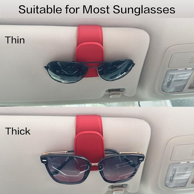 2 Packs Sunglass Holder for Car Sun Visor, Magnetic Eyeglass Hanger Clip for Car Visor, Leather Car Glasses Mount, Car Interior Visor Accessories (Red-2Pcs) - Image 4