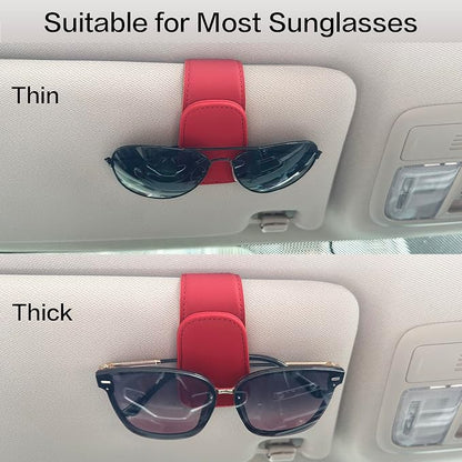 2 Packs Sunglass Holder for Car Sun Visor, Magnetic Eyeglass Hanger Clip for Car Visor, Leather Car Glasses Mount, Car Interior Visor Accessories (Red-2Pcs) - Image 4