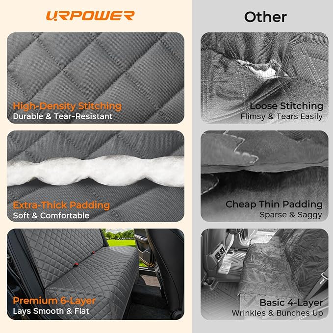 URPOWER Dog Car Seat Cover for Back Seat, Waterproof Car Seat Protector | Non-Slip, Scratch-Resistant, Machine-Washable Rear Bench Seat Cover - Image 6