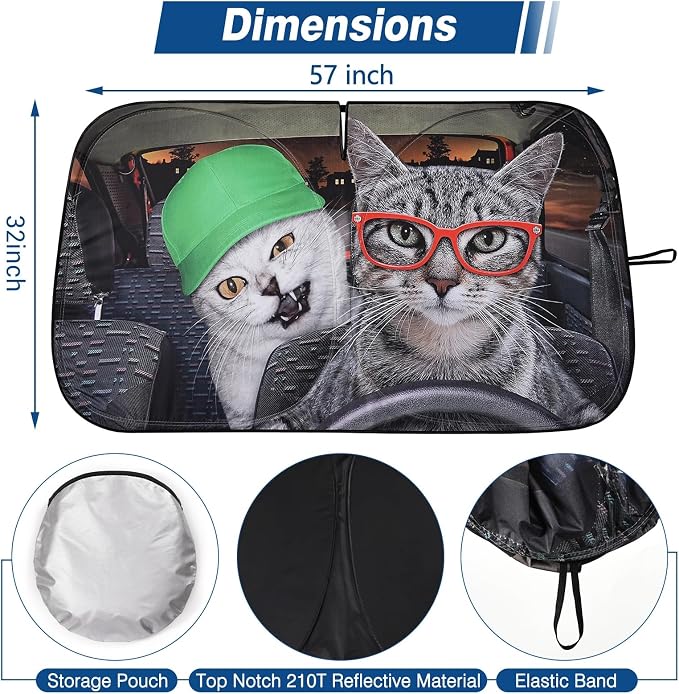 Car Windshield Sun Shade UV Reflector Foldable Front Window SUV | Blocks 98% UV Rays,Keep Interior Cool,Universal Fits Hatchback,Truck,MPV,Storage bag,57"L x 31.5"W,Car Summer Accessories - Image 2
