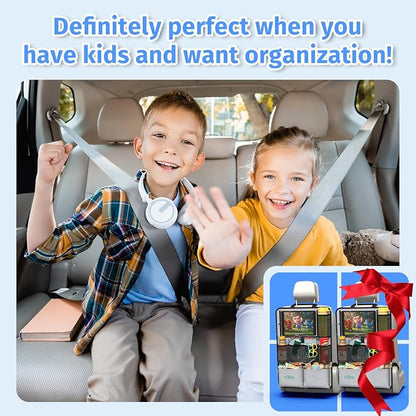 Car Backseat Organizer with Tablet Holder,11 Storage Pockets with Foldable Food Tray, Protector Kick Mats for Kids, Travel Accessories Organizer (Gray, 2-Pack) - Image 7