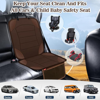 Sinvitron Car Seat Protector for Child Car Seat, Waterproof Car Seat Cover for Leather and Fabric Seats, 2 Mesh Pockets, Non-Slip Bottom, Thick Padding Cushion(1 Pack, Brown) - Image 6