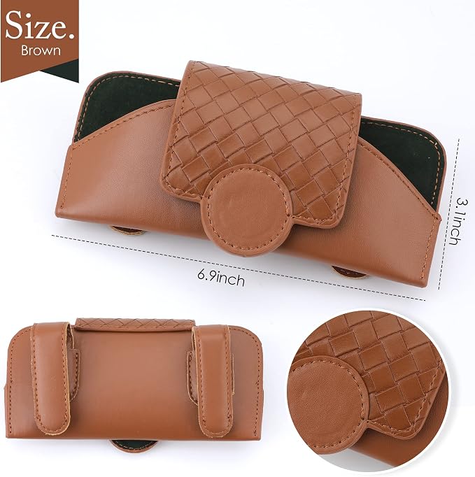 KINIVA Sunglasses Holder for Car Visor Leather Glasses Case with Clips for Car Visor Automotive Interior Visor Accessories Apply to All Car Models (10 Brown) - Image 6