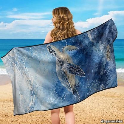 Sea Turtle Print Car Seat Towel Cover After Gym Watercolor Print Car Seat Hoodie with Storage Bag 60 x 33 Inch Sweat Towels for Car Seats, Easy to Install - Image 3