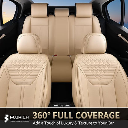 Car Seat Covers for Front Seats, Universal Seat Cushion 2 Seats, Car Seat Protector Waterproof, Premium Leather Automotive Seat Covers for Most Cars, Sedans, SUVs, and Trucks-Beige - Image 7