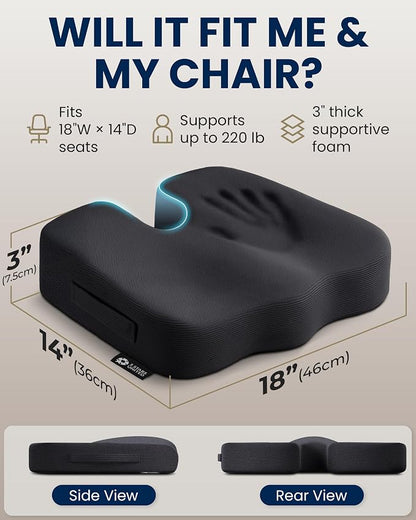 5 STARS UNITED Seat Cushion - Memory Foam & Cooling Gel - Chair Cushion for Tailbone Pain Relief - Ergonomic Support for Coccyx, Sciatica & Butt - Office, Desk & Gaming Chair, Car, Wheelchair, Black - Image 5