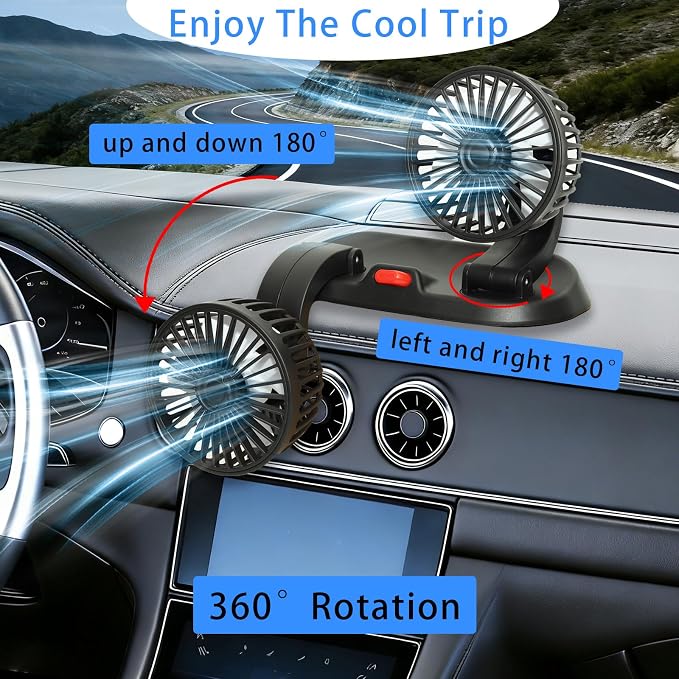 Dual Head Car Cooling Fan-360°Rotation,2 Speeds, Dashboard Fans for SUV/RV/Truck/Sedan/Office,USB Powered (2-Head 5V) - Image 3