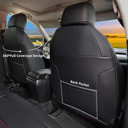 Lolcar Custom Fit Civic Seat Covers for Honda Civic Sedan 2016 2017 2018 2019 2020 2021 EX,EX-L,EX-T,Touring,LX-P,Sport - 5-Seats Leather Full Set，Black red line(60/40 Split Seatback-with Armrest) - Image 5