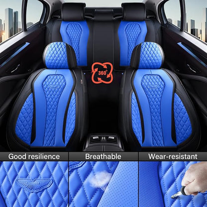 Coverado Car Seat Covers, Leather Seat Covers Full Set, Blue Seat Covers, Car Seat Cushion, Driver Car Seat Covers, Waterproof Car Seat Protector Fit for Most Cars - Image 7