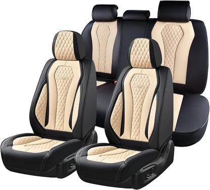 Coverado Car Seat Covers, Leather Seat Covers Full Set, Beige Seat Covers, Car Seat Cushion, Driver Car Seat Covers, Waterproof Car Seat Protector Fit for Most Cars by COVERADOAUTO