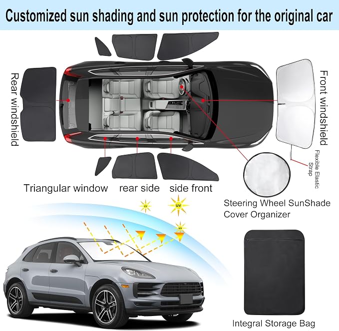TINGLU Window Shades 8PCS for Porsche Macan 2014-2024 Accessories Car Side Full Windows Rear Triangular Windshield Sun Shade Sun UV Rays & Privacy Protection for Camping,Napping,and Relaxing - Image 3