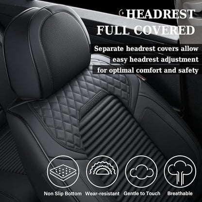 Coverado Car Seat Covers Full Set, Leather Seat Covers for Cars, Waterproof Front and Rear Automotive Seat Cover Car Accessories Universal Fit for Most Cars SUV Trucks(Black) - Image 5