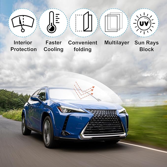 Windshield Sun Shade for 2019-2026 Le-xus UX200/250h/260h/300h/300e | Full covered for windshield, Foldable & Durable, Block UV Rays, Reduce Heat, Easy to install, Keep Car Cooler - Image 2