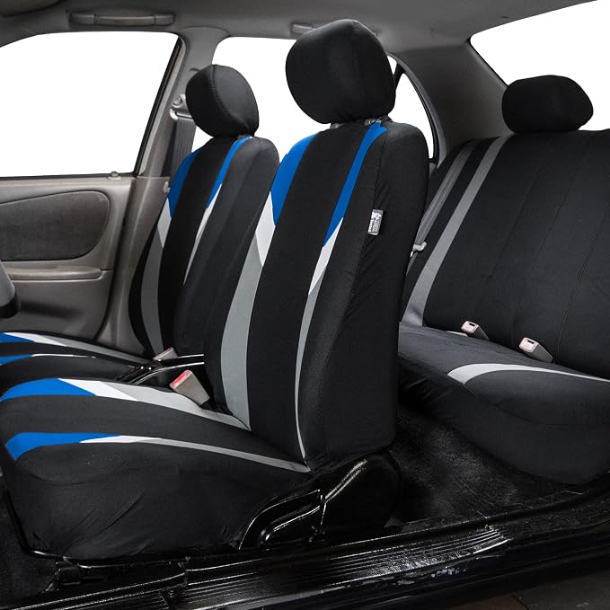 FH Group Premium Modernistic Flat Cloth Car Seat Covers – Universal Fit, Washable Seat Covers for SUV Sedan Van, Blue, Full Set - Image 2