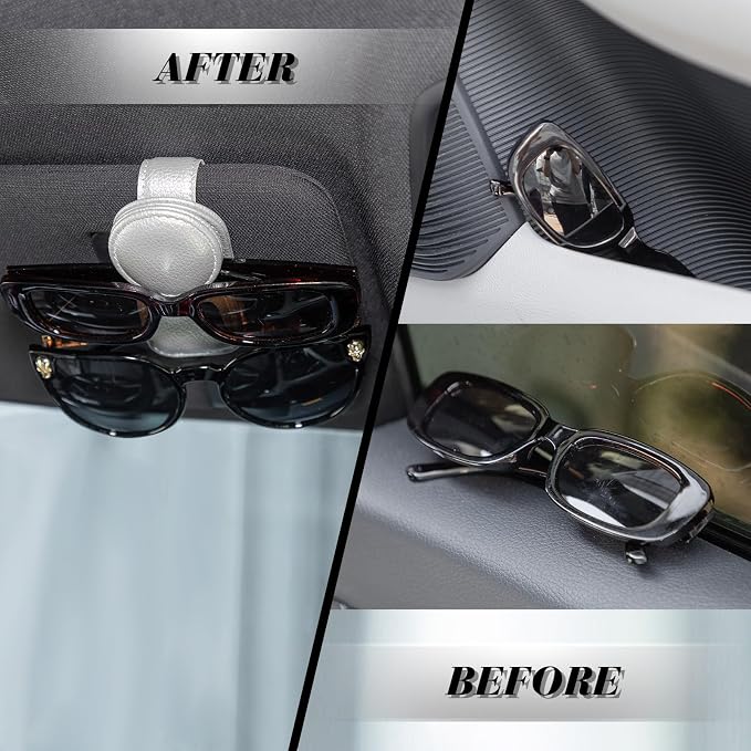 Konohan Sunglasses Holder for Car Visor Leather Eyeglass Hanger Magnetic Sunglasses Holder with 2 Clips(Silver Pearl) - Image 5