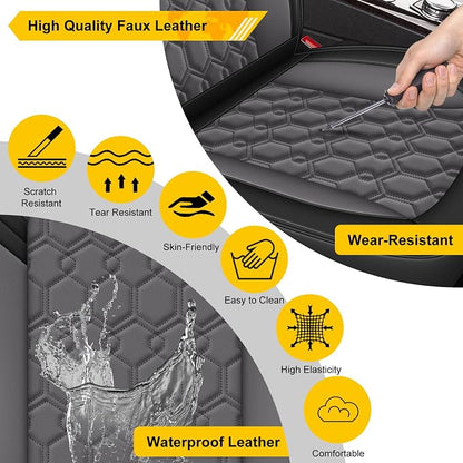 Front Seat Covers for Infiniti M37 2007-2013 Faux Leather | Waterproof Breathable Scratch Resistant 360° Wrap Airbag Compatible Easy Clean (2 Seats,Black & Grey ) - Image 6
