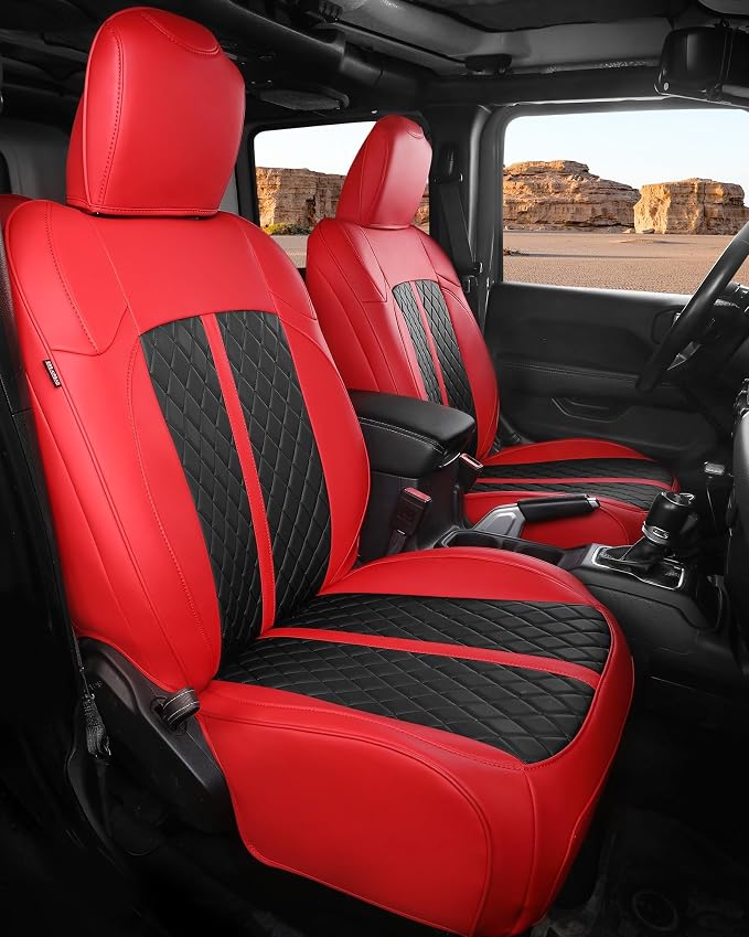 RIDEPOSH for Jeep Wrangler Leather Custom Car Seat Covers Full Set 4 Door | 2018-2026 JL, without Rear Cup Holder, Not for 4XE, Luxury Waterproof Protector, 40/60 Spilt, 5 Seats, Full Coverage, Durable by RIDEPOSH