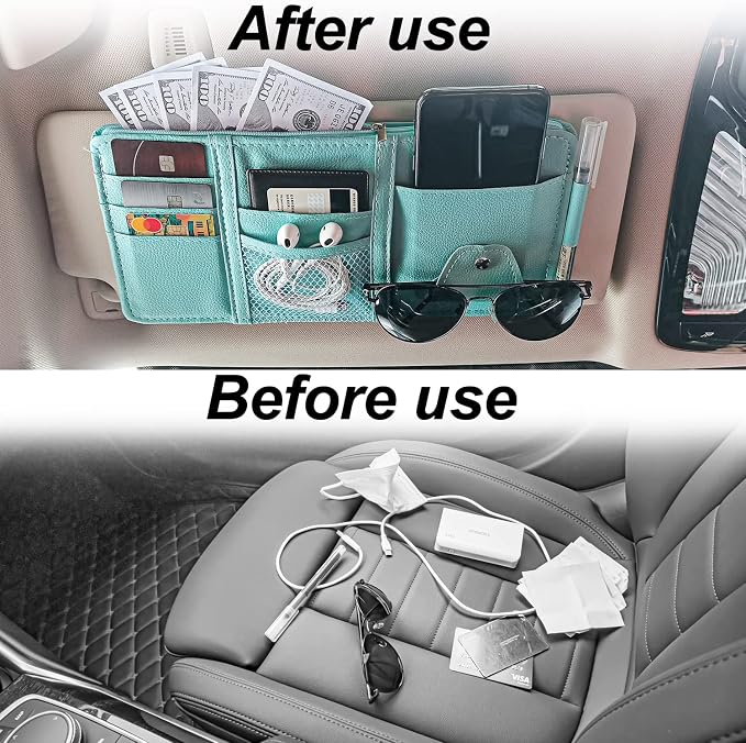 Keedolla Blue Car Sun Visor Organizer, Auto Car Sun Visor Gift Card Holder Storage Organizer Travel Document Holder with Zipper Pocket for Sedan, Trucks, SUV - Image 8