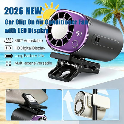 Car Clip on Air Conditioner Fan with Led Display 360° Rotation | 199-Speed Car Clip on Air Conditioner Fan, 16°C Semi-Conductor Cooling, for Vehicle, Office, Outdoor Use - Image 3