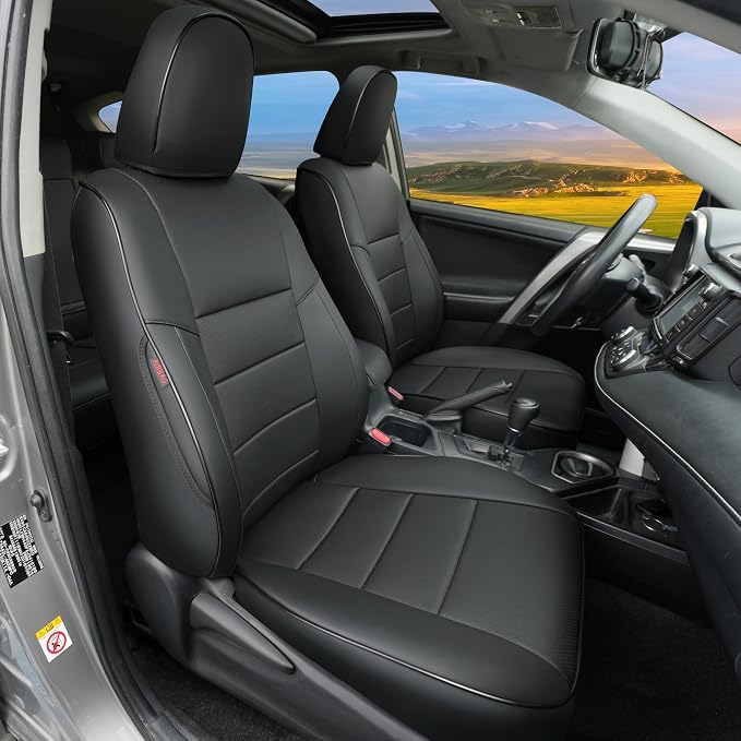 Lolcar Rav4 Seat Covers Custom Fit for Toyota Rav4 LE(NOT for Hybrid) 2013 2014 2015 2016 2017 2018,Leather Car Seat Cover for Trucks SUV Full Set,Faux Leather (Black) by LOLCAR