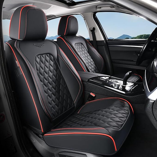 Coverado Front Seat Covers, Wear-Resistant Stain-Proof Cushions, Universal Fit for Most Vehicles, Waterproof Car Seat Protectors, Automotive Seat Covers-Red & Black Line Design by COVERADOAUTO