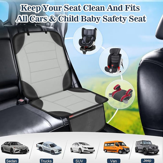 Sinvitron Car Seat Protector for Child Car Seat - Waterproof Non-Slip Leather Mat with 2 Mesh Pockets, Universal Seat Cover for Baby, Pets & Vehicles(2-Pack, Grey) - Image 2