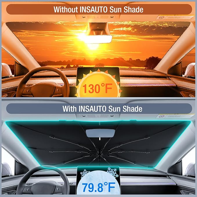 INSAUTO Custom Fit Windshield Sun Shade Umbrella for Toyota Tundra 2022-2026, Easy Fold & Store, Comes with Bag, UV & Heat Reflective, Keeps Your Car Cool - Image 2