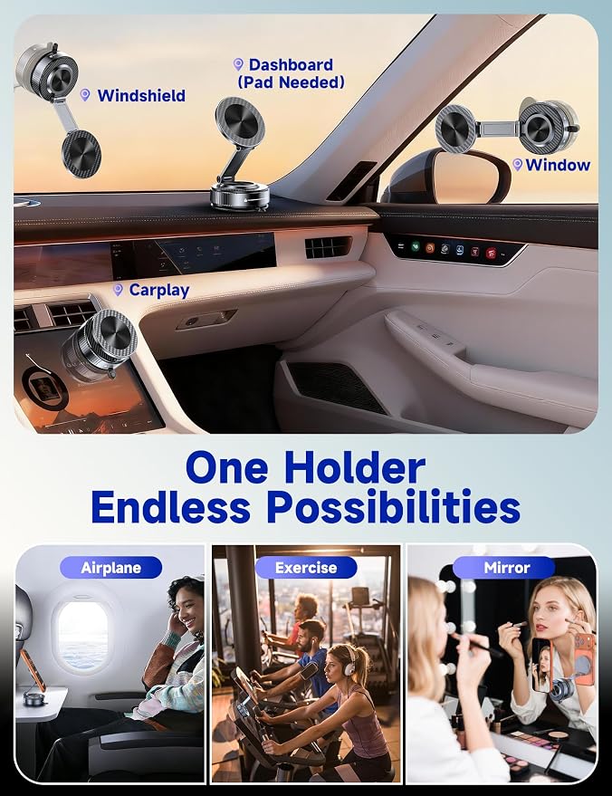 Magsafe Car Mount, Vacuum Magnetic Phone Holders for Your Car | [Easiest Mount] 105LBS Strong Suction Car Phone Holder, [Compact Design] Car Phone Mount, for iPhone 17-12, Pixel 10, Samsung - Image 2