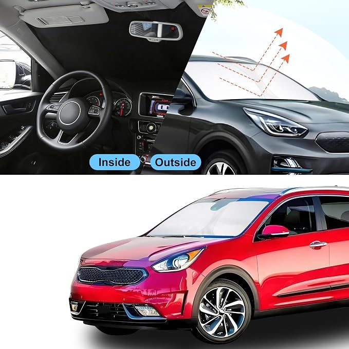Front Windshield Sun Shade Foldable Car Front Window Sun Shade Windshield Shade Custom Fit for 2017-2022 Kia NIRO Block UV Rays Car Accessories Heat Keep Cooler - Image 5