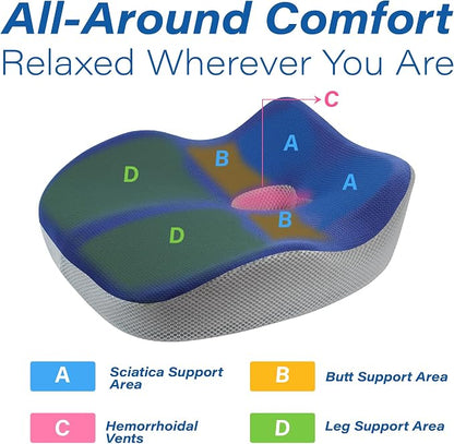 Allaboutsla Car Seat Cushion for Driving, Car Seat Pillow for Short Drivers | Ergonomic Memory Foam Seat Cushion for Pain Relief, Adult Booster Seat for Car, Butt Cushion for Car, Truck, Blue&Gray - Image 4