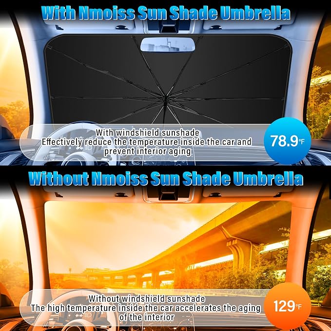 JUSTTOP Car Windshield Sunshade Umbrella - Protect Car from Sun Rays & Heat Damage Keep Cool and Protect Car Interior, Fit for Most Vehicles, Foldable Sun Shade Cover for Windshield (55“ L x 31” W) - Image 2