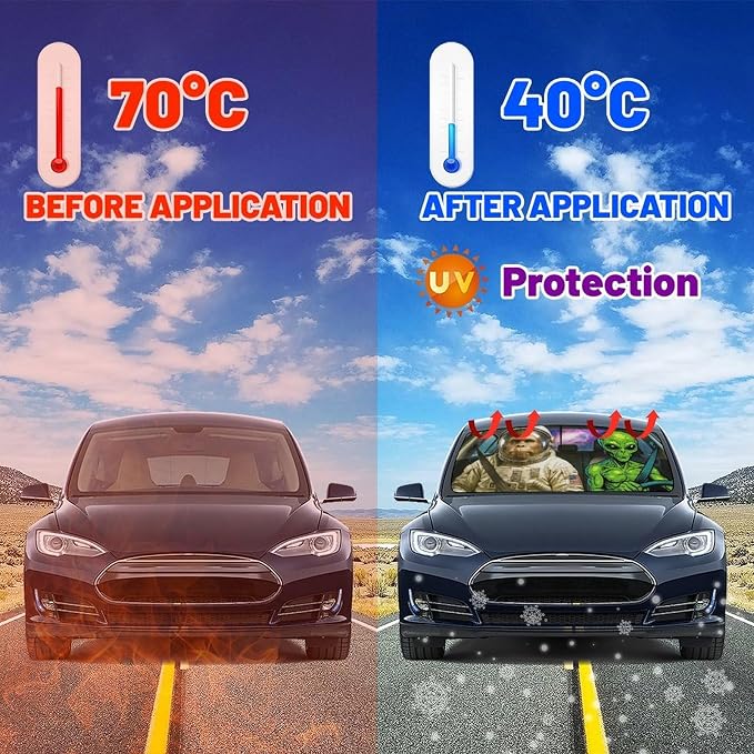 Funny Alien Astronaut Car Windshield Sun Shade Umbrella Bendable Handle Foldable Funny Sunshade for Car Windshield Block UV Rays Keep Vehicle Cool for Most Sedans SUV Trucks Cars 57"x30" - Image 4