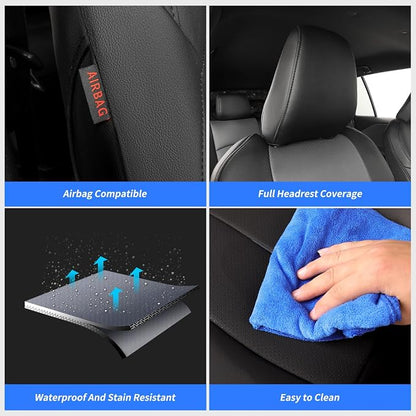 coverdream Full Set Leather Seat Covers for 2014-2019 Toyota Corolla L,LE,LE Eco Plus,LE Plus,Fully Covered,Airbag Compatible Waterproof Car Seat Protector (Black/Gray) - Image 6