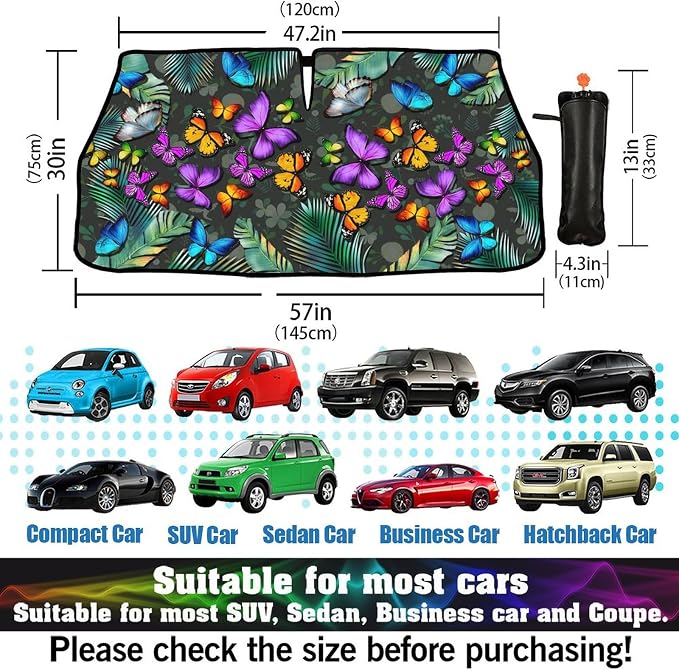 Tropical Butterfly Car Windshield Sunshade Umbrella Car Foldable Umbrella Sunshade for Front Window UV Reflector Auto Windshield Umbrella Sun Shades Cover for Most Vehicles 57'' X 30'' - Image 2