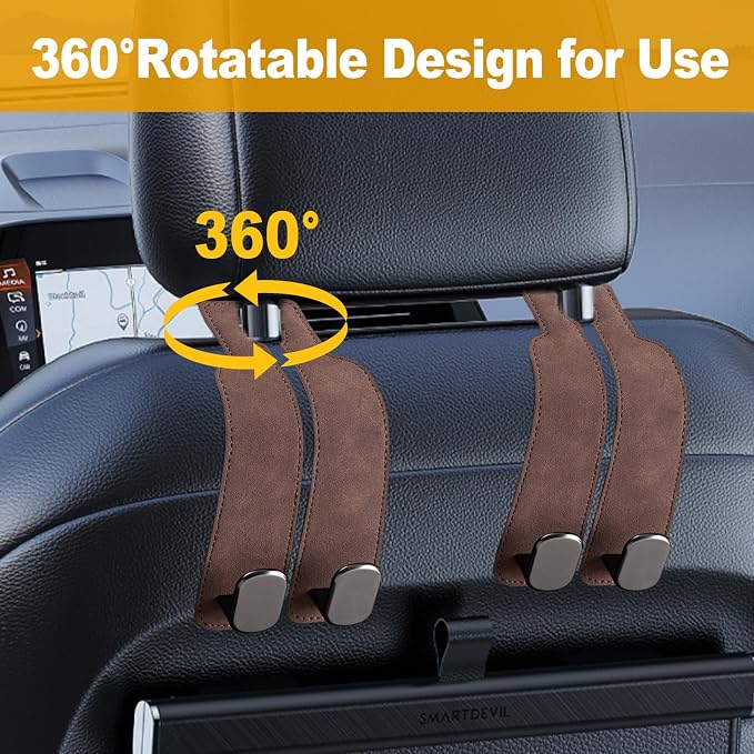 Car Purse Hook Purse Hook for Car Seats Headrest Car Seat Hooks,Heavy Duty Vehicle Organizer for Handbags, Groceries, Purses, Keep Car Tidy (Brown, 2 Pack) - Image 3