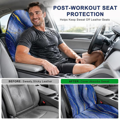 Car Seat Towel Cover 2 Pack for Front Seats, Sweat Absorbent Car Seat Protector with Non-Slip Backing, Waterproof Towel Car Seat Covers for Runners, Gym, Swimming, Beach, Blue Gold Marble - Image 4