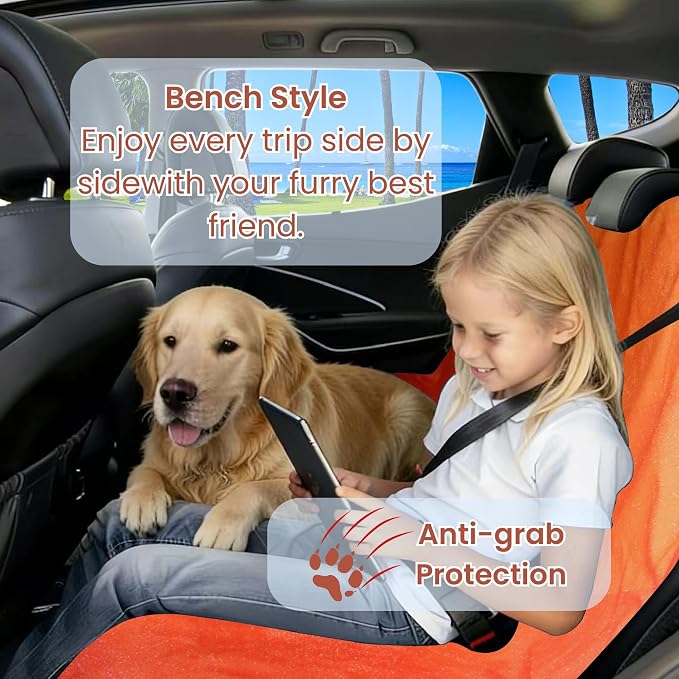 Waterproof Back Seat Cover for Dogs and Kids, Car Seat Protector Under Baby Car Seat, Child and Dog Car Seat Cover Blanket for Rear Bench(Orange, Rear Bench Seat Towel) - Image 2