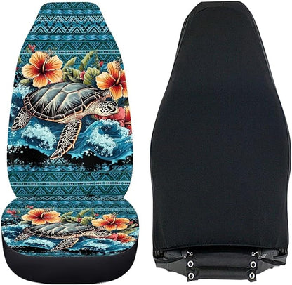 Hawaii Hibiscus Turtle Car Seat Cover Front Seats Only,Aztec Premium Polyester Seat Covers Anti-Slip Saddle Blanket Cushion Cover for Cars Trucks and SUVs - Image 2