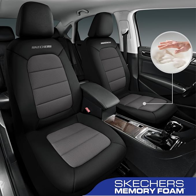 Skechers Memory Foam Car Seat Covers,Thick Cool Touch Fabric Seat Covers,Seat Cover Full Sets Airbag Compatible,Automotive Comfort Protection for Most Cars,Vans,Trucks,SUV,Grey - Image 2