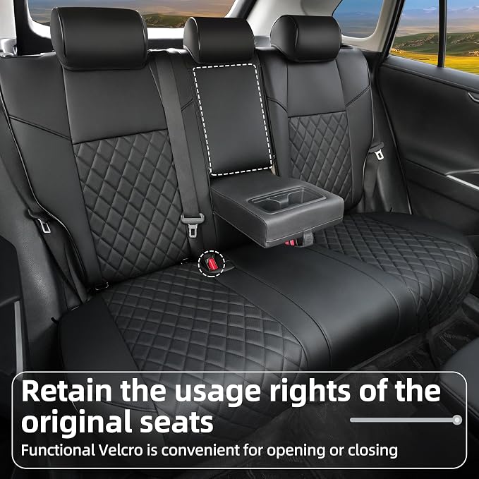 Lolcar Rav4 Seat Covers Custom Fit for Toyota Rav4 (for Hybrid) 2019-2025 LE,XLE,XLE Premium,Limited,Woodland Edition, Leather Truck Seat Cover Full Set for SUV,Faux Leather(Grid Black) - Image 5
