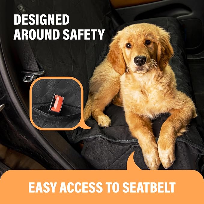 Black Car Rear Seat Cover for Dogs, Durable Waterproof & Scratch Resistant Vehicle Backseat Protector, Nonslip Dog Accessory & Pet Protection for Back Seats, Machine Washable - Image 5