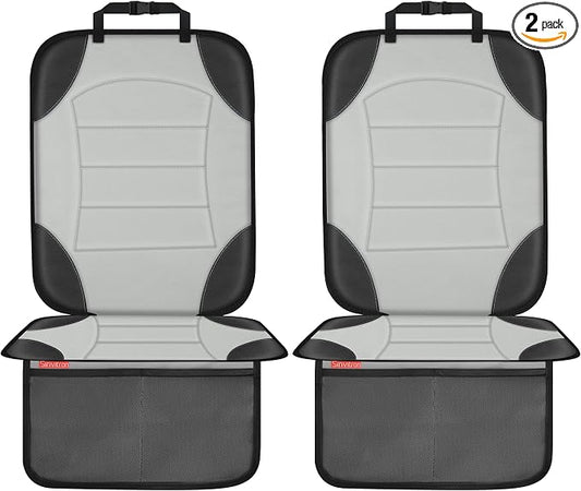 Sinvitron Car Seat Protector for Child Car Seat - Waterproof Non-Slip Leather Mat with 2 Mesh Pockets, Universal Seat Cover for Baby, Pets & Vehicles(2-Pack, Grey) by Sinvitron