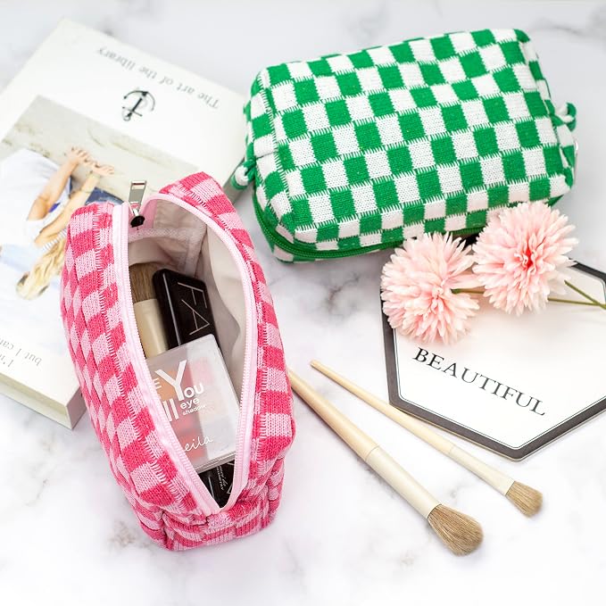 Checkered Makeup Bag for Purse, Small Travel Cosmetic Pouch,Green,6 Pack | Cute Zipper Makeup Organizer for Women, Travel Essentials, Toiletries, Makeup Brushes, Beauty Accessories&Bridesmaid Gifts - Image 8